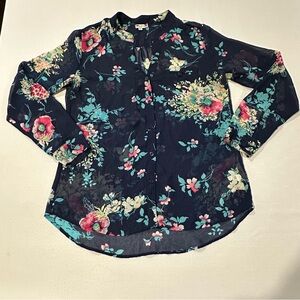 KUT from the Kloth Floral Sheer Blouse Navy Medium